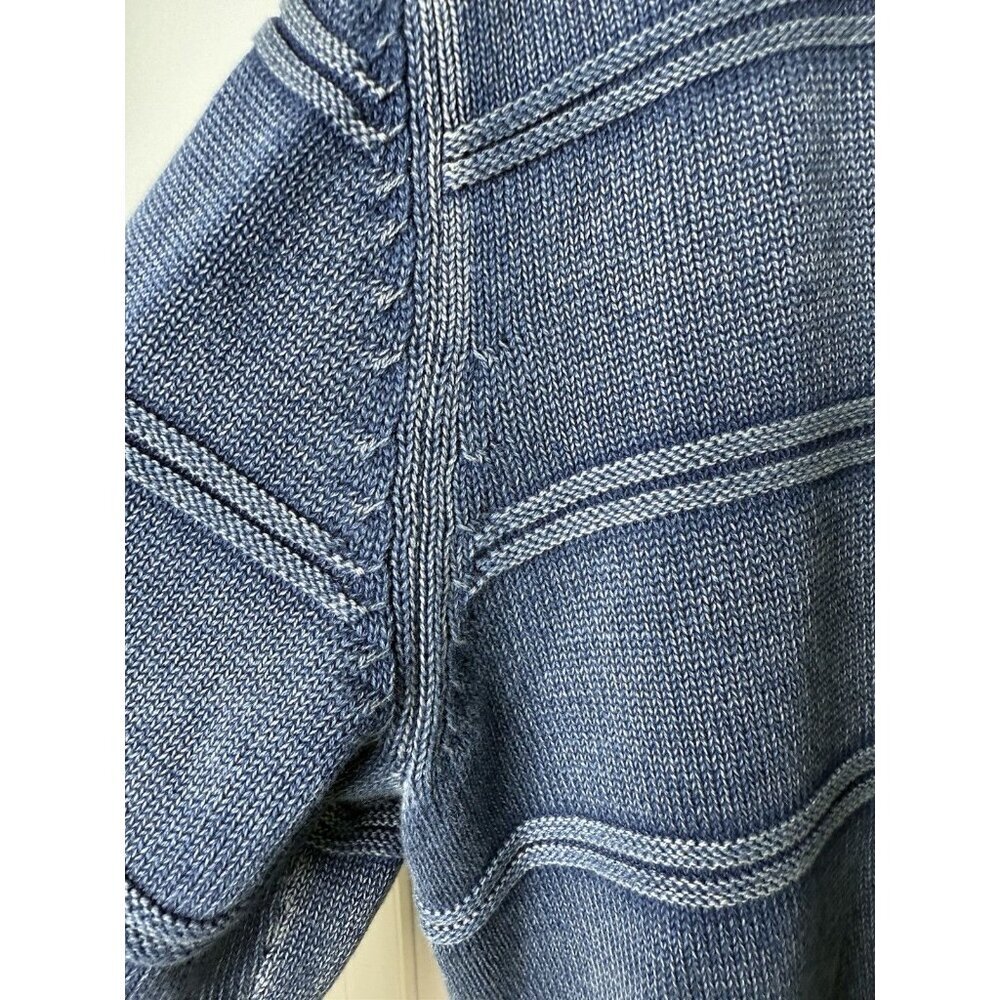 Johnston & Murphy Men’s Faded Blue Indigo Cotton Striped Sweater Size Large - Picture 4 of 10